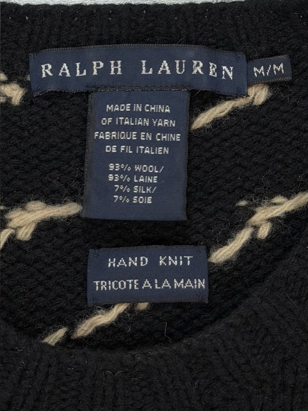 Ralph Lauren Sweater Hand Knit Snowflake Fair Isle Holiday Wool Silk Black Sz M - Picture 5 of 12